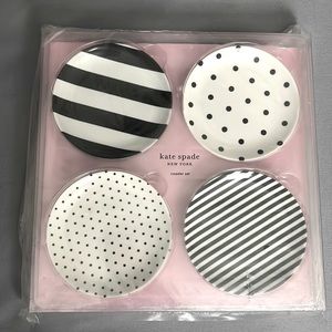 NWT, Kate Spade Raise A Glass Melamine Coaster Set of 4, Black & White